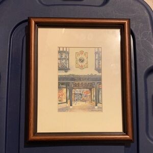 Charming Street Scene Art Print with Brown Frame